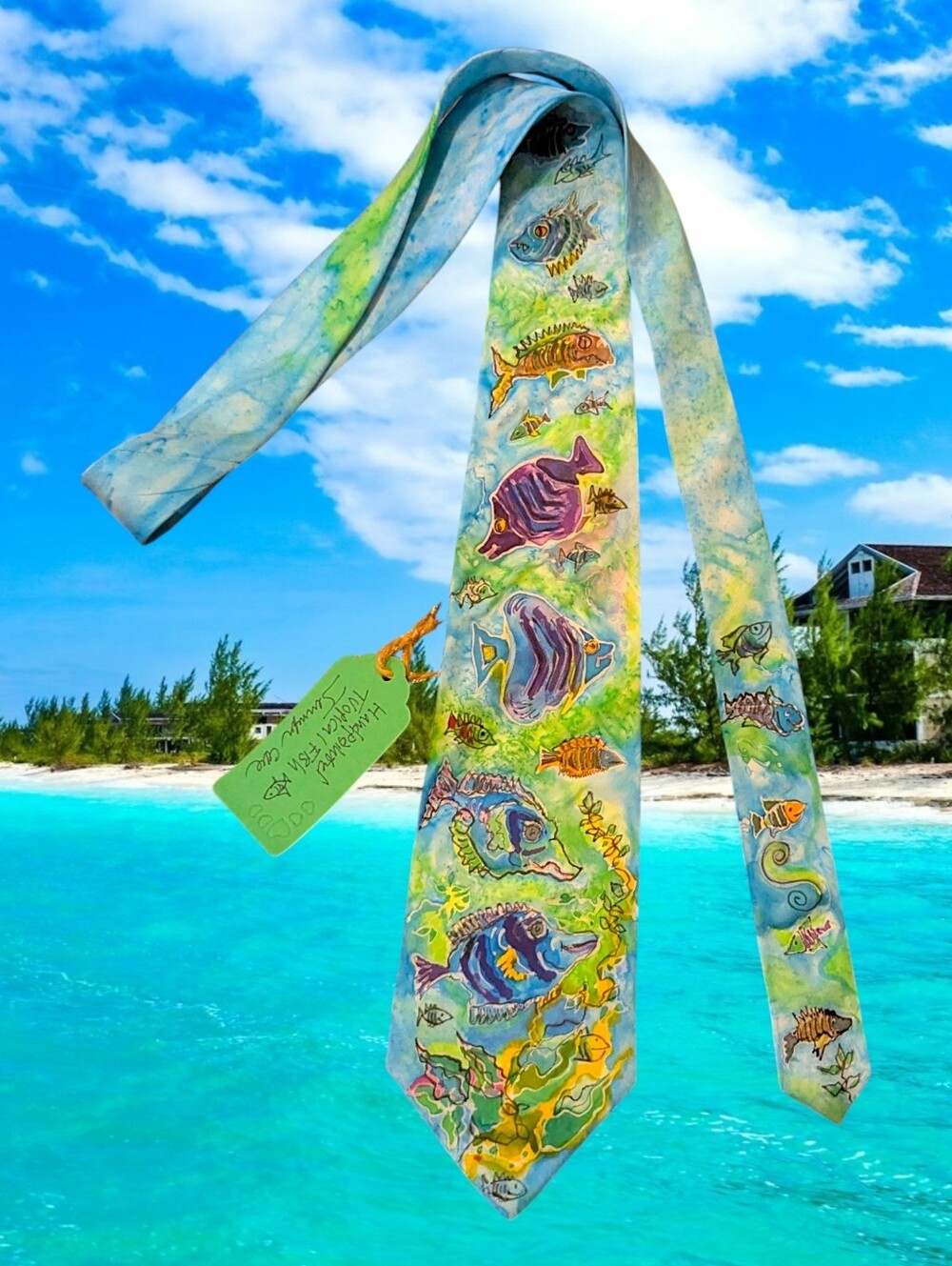Hand Painted Signed Original silk tie Tropical Fish One Of A Kind 🐟🐠🐟